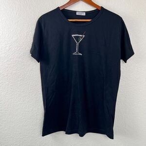 Womens Martini Olive Cocktail Jeweled Rhinestone Black Short Sleeve T Shirt L